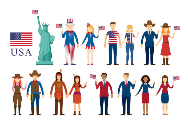 Various of Americans People, Statue of Liberty - Vector, Image