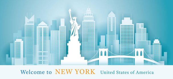 Monumentos de Nueva York Skyline fondo, estilo de corte de papel
 - Vector, Imagen