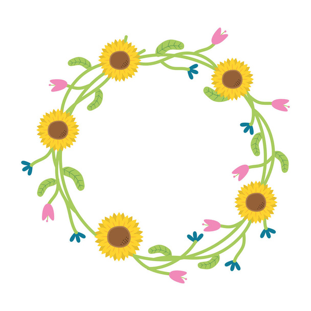 wreath with flowers and leaves - Vector, Image