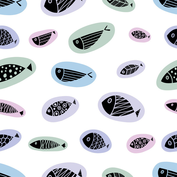 Cute fish. Seamless pattern. Can be used for wallpaper, textile, invitation card, wrapping, web page background. - Vector, Image