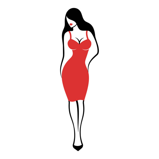 young woman in an elegant short form-fitting red cocktail dress - Διάνυσμα, εικόνα