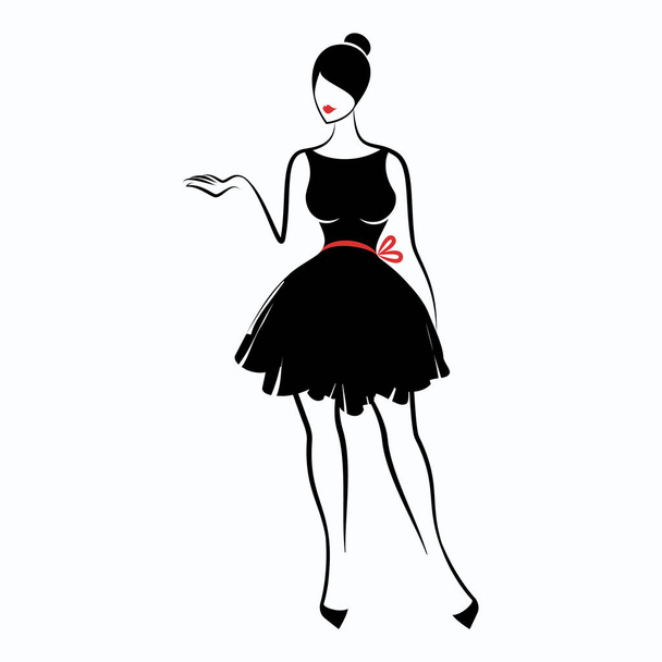 young woman in a little black dress - Вектор,изображение