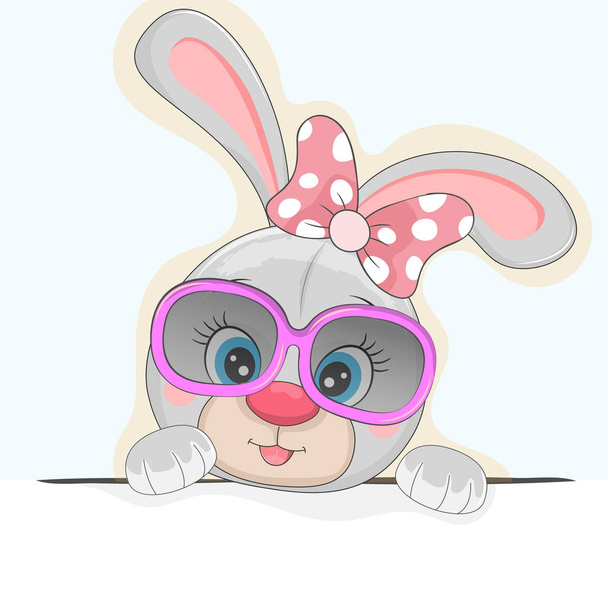 Beautiful cute bunny girl in pink sunglasses isolated on a white background. - Вектор,изображение