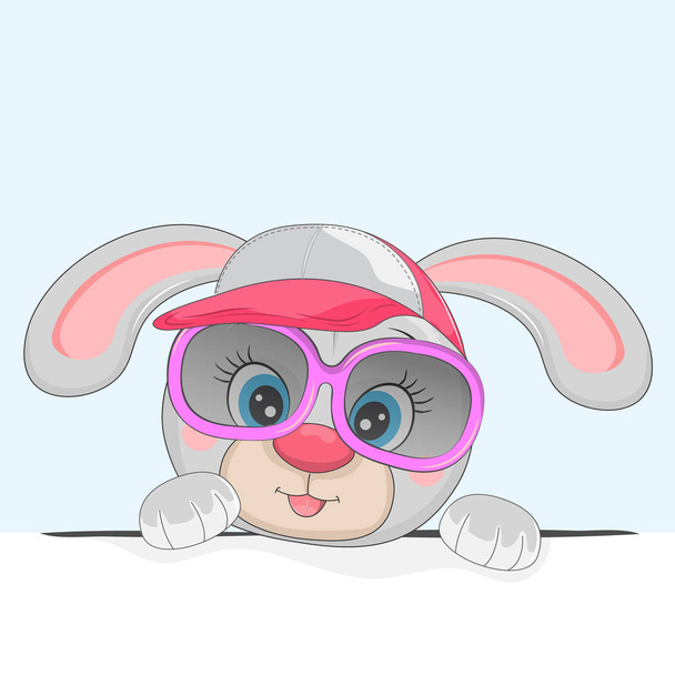 Beautiful cute bunny girl in pink sunglasses and hat. - Вектор, зображення