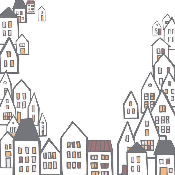  Vector  background with hand drawn cute  houses. - Vector, Image