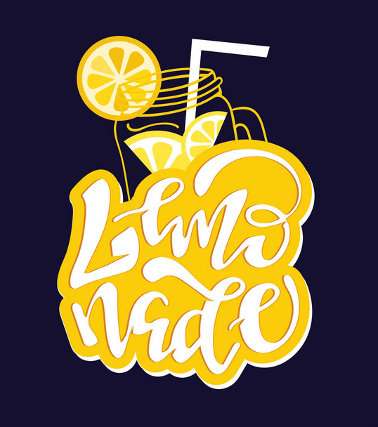 Lindo dibujado a mano tipografía etiqueta arte bandera limonada limón naranja
 - Vector, Imagen