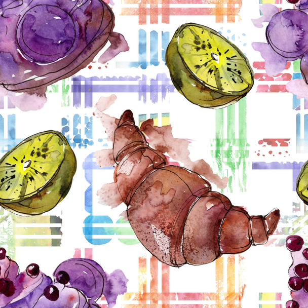 Tasty sweet desserts in a watercolor style. Watercolour illustration set. Seamless background pattern. - Photo, Image