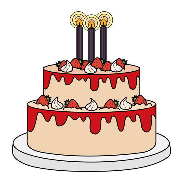 herkullinen makea kakku mansikoilla ja kynttilöillä
 - Vektori, kuva