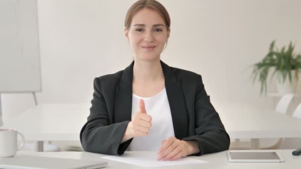 Thumbs Up by Young Businesswoman in Office - Footage, Video