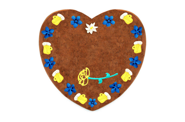 Oktoberfest Gingerbread heart cookie with ornaments and copy spa - Photo, Image