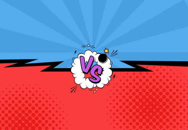 Vektor-Illustration von versus Buchstaben mit Sprechblase, Bombe explosiv im Comic-Pop-Art-Stil - Vektor, Bild