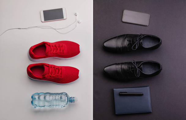 Sport and relax after office work concept. Studio shot and flat lay. - Foto, immagini