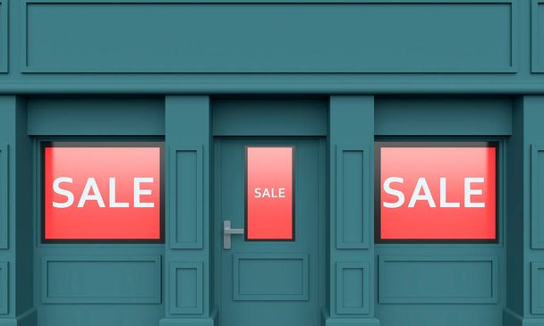 Store with red poster sale. 3d rendering - Фото, зображення
