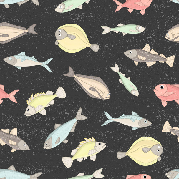 魚のベクトル色のシームレスなパターン - ベクター画像