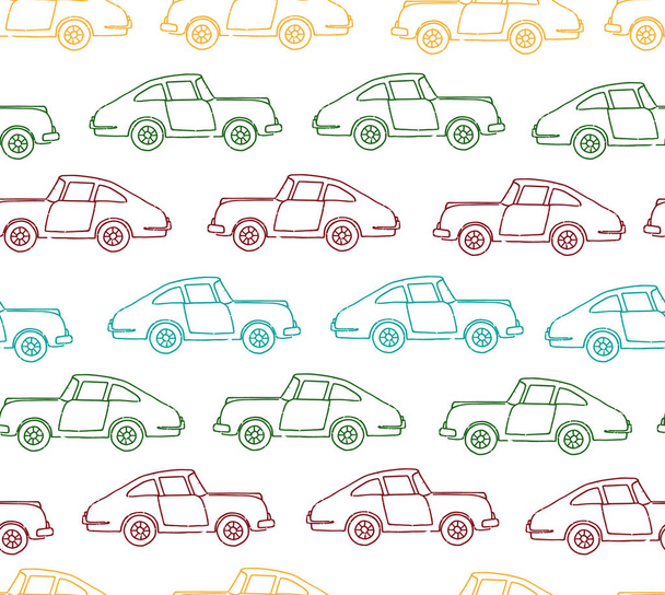 Vector seamless pattern of textured retro cars - Vector, Image