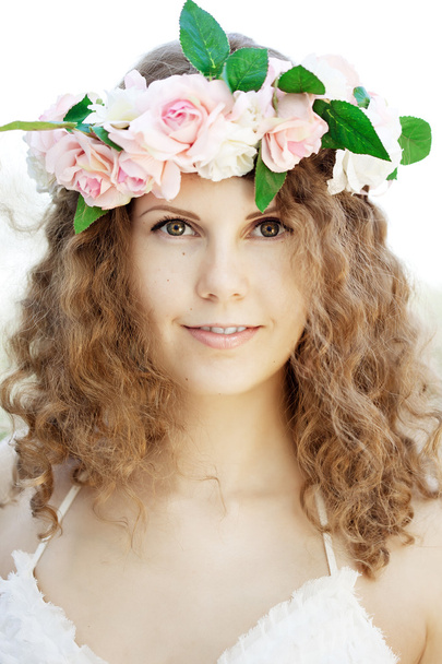Young beauty woman in blooming garden - Фото, изображение