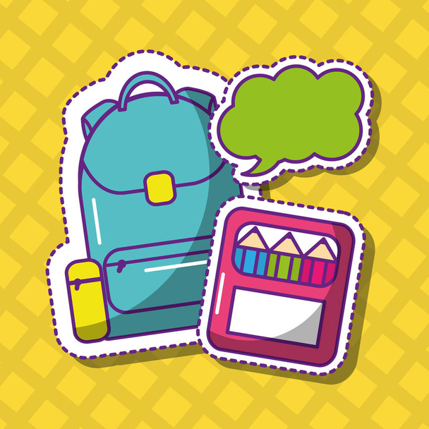 mochila escolar y crayones burbuja discurso
 - Vector, imagen