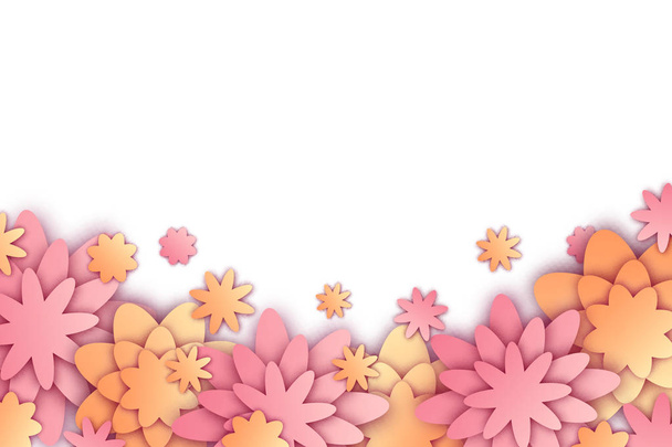 Απεικόνιση διανύσματος με χαρτί κομμένα λουλούδια και θέση για κείμενο. Μοντέρνα άνοιξη και το καλοκαίρι φόντο οριγκάμι - Διάνυσμα, εικόνα