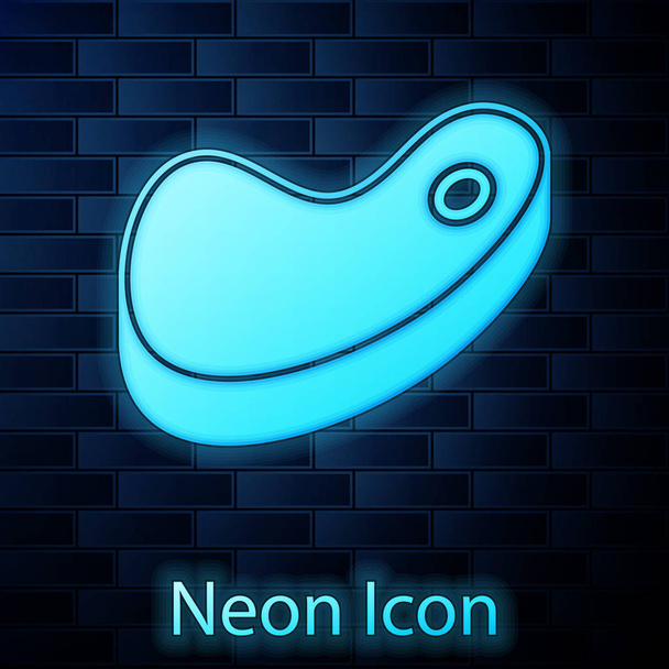 Świecące Neon ikona mięsa stek izolowane na tle muru ceglanego. Ilustracja wektorowa - Wektor, obraz