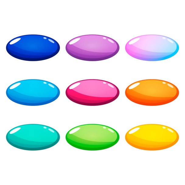 Set of nine colorful ellipse, oval glossy buttons. - Вектор, зображення