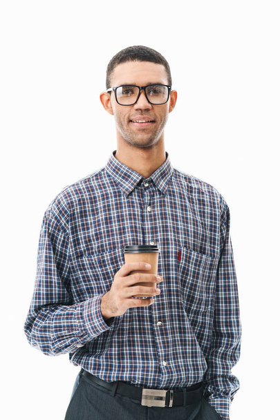 Portrait of a happy young man wearing plaid shirt - Foto, Bild