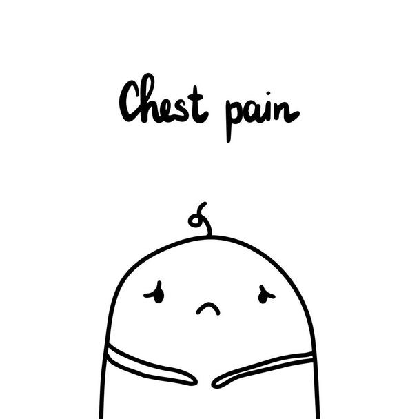 Chest pain hand drawn vector illustration. Symptom of asthma. Cartoon men. - Vector, Image