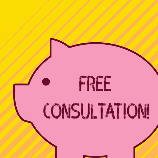 Writing note showing Free Consultation. Business photo showcasing meeting to discuss something or to get advice without fee Fat huge pink pig plump like piggy bank with sharp ear and small eye. - Photo, Image