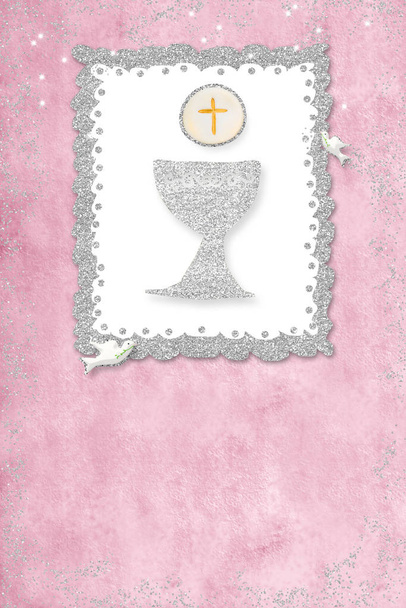First holy communion invitation card.Vertical. - Photo, Image