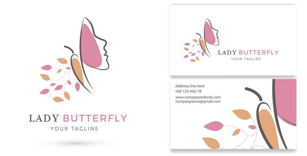 Lady Butterfly, spa i uroda logo & szablon wizytówek - Wektor, obraz