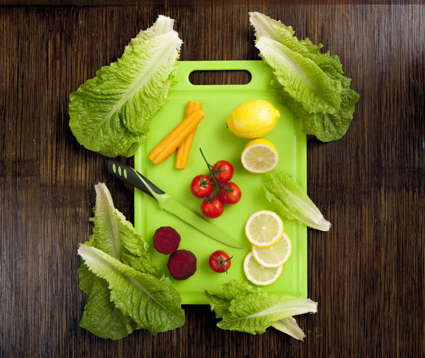 Colorful Vegetable composition on wood, Top View - Zdjęcie, obraz