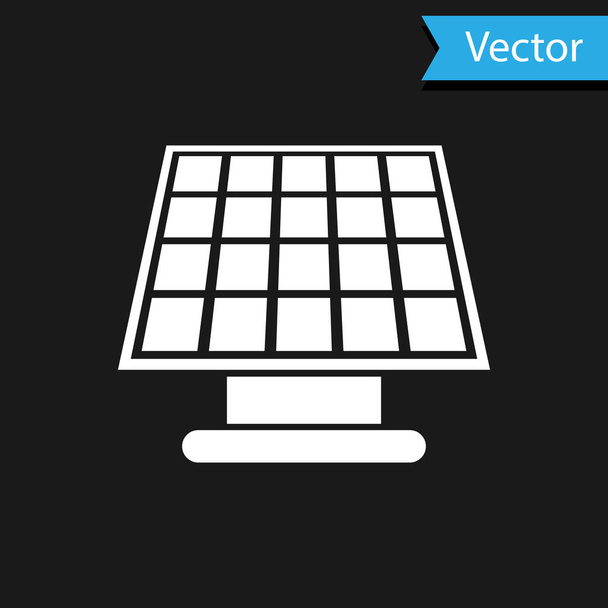 weißes Solarpanel-Symbol isoliert auf schwarzem Hintergrund. Vektorillustration - Vektor, Bild