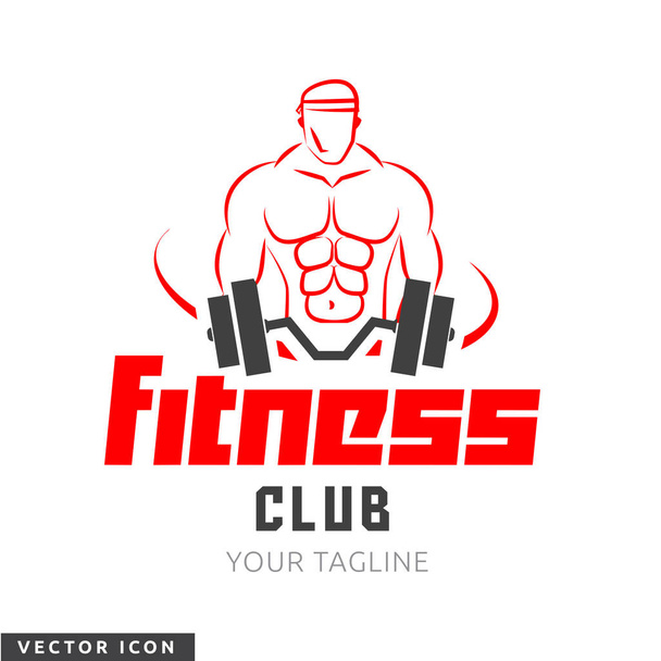 Muscle man silhouette, barbell, fitness logo - Vector, Image