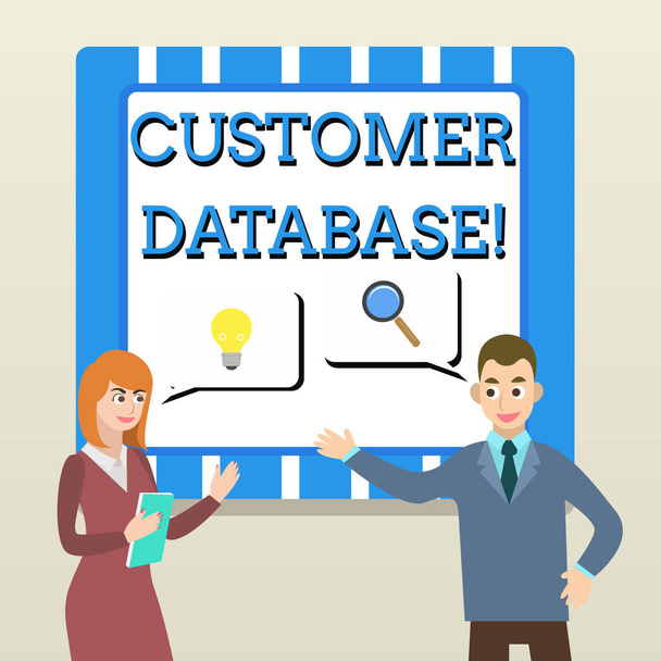 Handwriting text Customer Database. Concept meaning uptodate on customer information records and data Business Partners Colleagues Jointly Seeking Problem Solution Generate Idea. - Photo, Image