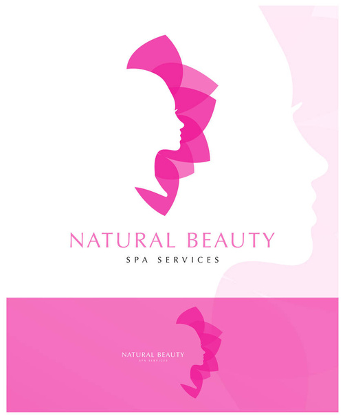 Szépségszalon logo template, nő Face Silhouette, virág, Spa logo, kozmetikai szolgáltatások - Vektor, kép