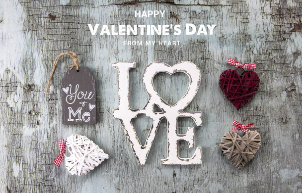Valentýnský výhled, dřevěné ozdobné předměty, pozadí lásky - Fotografie, Obrázek