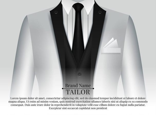 分離された現実的なスタイルのベクトル図に白いシャツと黒のネクタイのビジネス スーツのテンプレート - ベクター画像