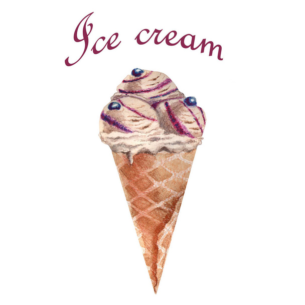 Watercolor illustration. A delicious ice cream - Valokuva, kuva