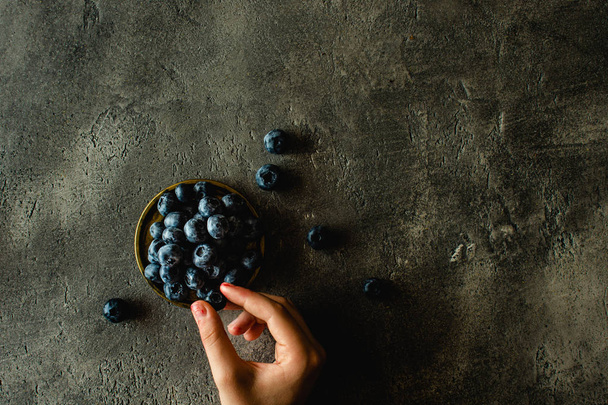 Organic Blueberries on Rustic Dark Background. Antioxidant Superfood Concept for Healthy Eating and Nutrition. - Fotó, kép