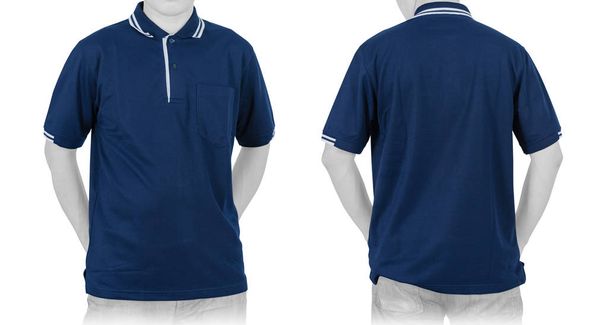 Blank Blue Polo рубашка (спереди, сзади) на белом фоне
 - Фото, изображение