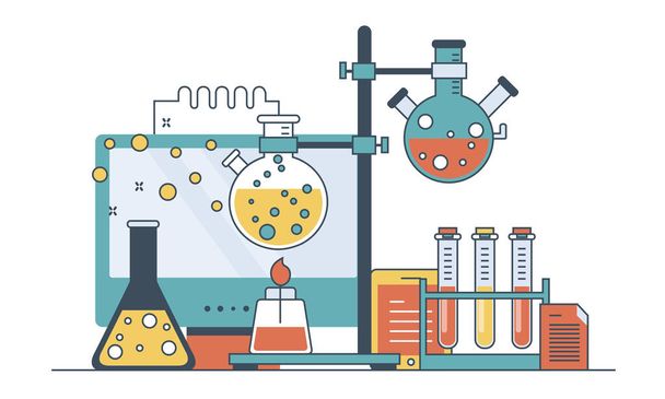 Bannière équipement de laboratoire. Concept pour la science, la médecine et la connaissance. Illustration vectorielle plate - Vecteur, image