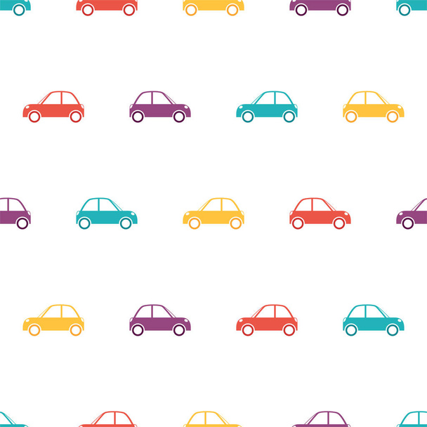 nahtloses Muster mit Auto auf weißem Hintergrund, Vektor-Illustration - Vektor, Bild
