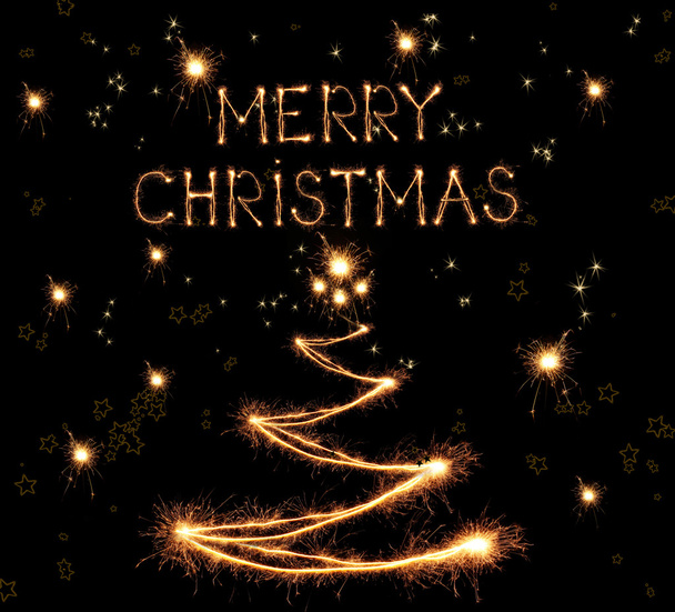 Sparkling Christmas tree on black background - Foto, Imagem