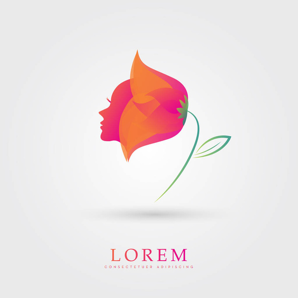 VECTOR BEAUTY ICON , WOMAN'S FACE INSIDE BEAUTIFUL FLOWER - Vector, Image