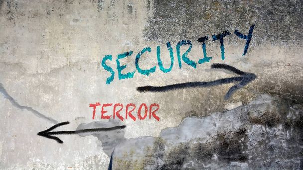 Mauer-Graffiti zu Sicherheit versus Terror - Foto, Bild