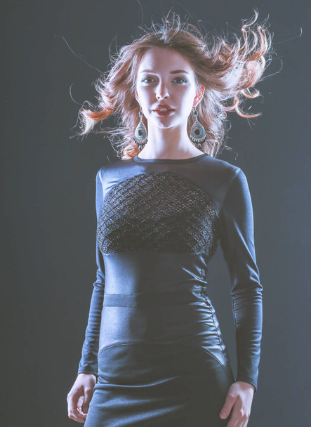 Fashion portrait of beautiful model girl wearing black dress - Foto, Bild