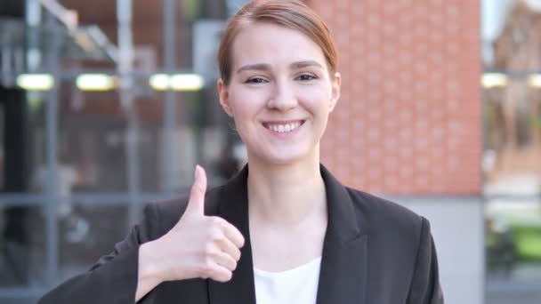 Thumbs Up by Young Businesswoman, Outdoor - Footage, Video