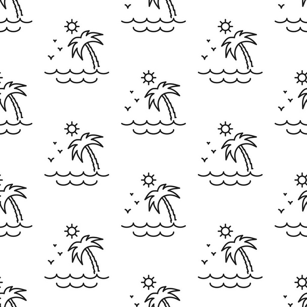 Palm tree, sun and sea. Pattern. Seamless vector illustration. Line. Flat. - Vektori, kuva