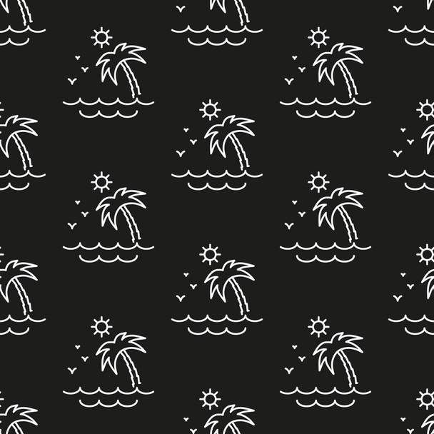Palm tree, sun and sea. Pattern. Seamless vector illustration. Line. Flat. - Вектор, зображення