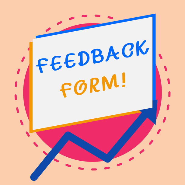 Text sign showing Feedback Form. Conceptual photo way in which customer comment about product is obtained Irregular edging arrow line on the bottom of parallelogram blank papers. - Photo, Image