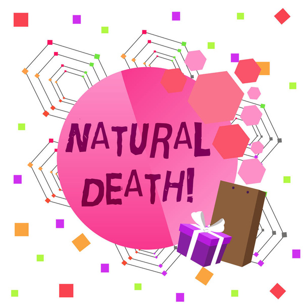 Conceptual hand writing showing Natural Death. Business photo text occurring in the course of nature and from natural causes Greeting Card Poster Gift Package Box Decorated by Bowknot. - Φωτογραφία, εικόνα